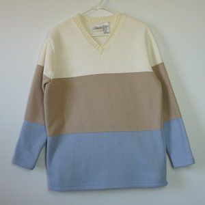 Villager A Liz Claiborne Company Sweater Striped Brown/Blue/White